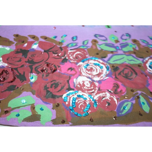 Anitsa Paris Hand-Painted Sequins Womens M Cotton Midi Skirt Floral Boho Artwear - Picture 2 of 8